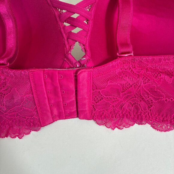 Torrid XO Push-Up Plunge Pink Floral Lace Sparkly Hearts Bra 38DDD Coquette - Picture 6 of 9